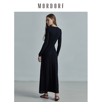 MORDORF Knit Dress Womens Black Waist Temperament Long Skirt Fall Winter 2022 New Slim Little Black Dress
