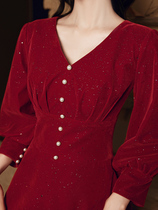 Toast bride long sleeve usually wear a thank-you banquet engagement dress red little dress autumn