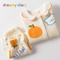 Girls pajamas Spring and Autumn Winter Cotton Childrens Home Clothes Female Baby Big Small and Medium Children Girls Thin Cotton Warm Set