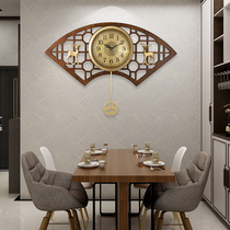 New Chinese pure copper wall clock home light luxury clock living room creative silent hanging watch fashion atmosphere Chinese style clock