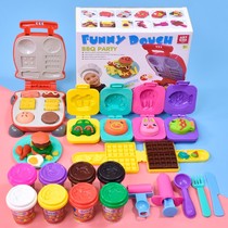 Kiki and Joys toy color mud machine girl Little bean kitchen hamburger machine Little Qi Miao kitchen with Ling simulation