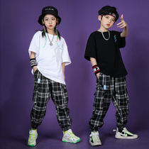 Boys hip-hop hip-hop suit Childrens fashion handsome short-sleeved girls jazz dance catwalk clothes hiphop performance clothes