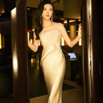 High-end evening dress skirt female banquet temperament high-end host long socialite Light luxury niche high-end summer fishtail