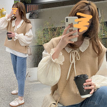 Pregnant womens autumn coat long sleeve size Fashion Spring and Autumn New loose shirt base knitted vest two-piece set
