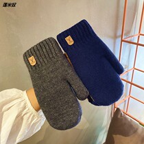 Korean version of winter outdoor solid color cute warm Lianfinger ski gloves cold-proof men and women couples student ins tide