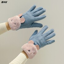 Autumn and winter talent refers to gloves winter and velvet cotton touch screen Korean version of cute warm five fingers riding students windproof and cold