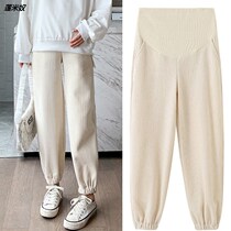 Autumn pregnant women casual pants spring and autumn corduroy 2021 outside wear pants wide leg size loose sports pants autumn