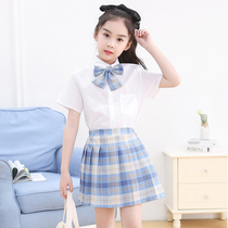 Girls jk uniform childrens skirt genuine set Full set Full set Spring and summer primary school uniform grid skirt 12 years old 10