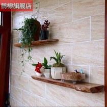 One-character partition log natural shelf wall hanging laminate TV background wall decorative flower shelf solid wood shelf