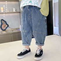 Boy Jeans 2021 Autumn Clothing New Korean Version Baby Spring Autumn Loose Casual Pants Mid-Boy Foreign Air Long Pants