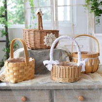 European style pastoral weaving flower basket flower arrangement flower basket bamboo hand picnic basket rattan storage portable storage