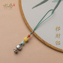  Park room sterling silver Lucky cat mobile phone pendant jewelry Small bell safe mobile phone chain Lanyard personality keychain pendant