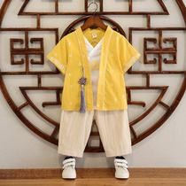 Childrens Hanfu Boys Summer Chinese style thin costume dress baby ethnic style short sleeve cotton and linen Tang suit