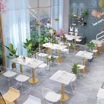  Milk tea shop table and chair combination Simple net celebrity snack bar table cold drink cafe fresh catering dessert shop table and chair