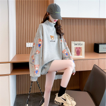 Mid-length plus velvet thickened pregnant women breast-feeding sweater womens autumn and winter loose lazy wind half-high collar feeding jacket