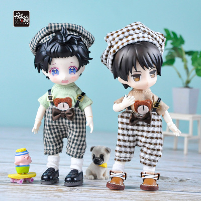 taobao agent OB11 baby lattice strap pants 12 points in British style set GSC body clay body casual clothes
