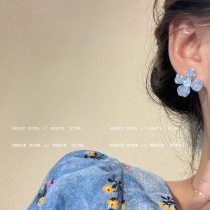 Cool crystal ~ flower earrings womens light luxury high-end sense earrings niche ins sen earrings 2023 new foreign style