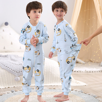 Childrens conjoined pajamas spring and autumn cotton autumn winter boys and boys baby jumpsuits anti-kick pajamas summer thin models