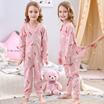 Childrens conjoined pajamas girls spring and autumn cotton Princess baby girl home clothes pajamas autumn and winter thin models