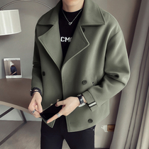 Trench coat mens autumn and winter short woolen 2021 design sense Korean trend handsome British wind wool coat