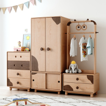 Childrens wardrobe coat rack combination solid wood storage cabinet beech wood storage cabinet small apartment baby wardrobe short