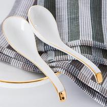 High-end luxury gold-rimmed white swan spoon home bone china soup spoon rice spoon tableware hotel restaurant Spoon tableware