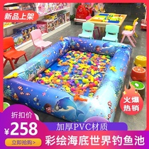 2021 new childrens fishing toy pool set baby inflatable fishing pool square park stall with thickening