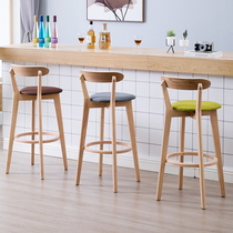 Solid wood backrest bar chair bar stool modern simple high stool milk tea shop front desk home Nordic bar chair