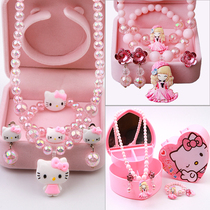 Little Girl Necklace with jewelry children Princess Hello Kitty bracelet ring earrings cute bell neck baby