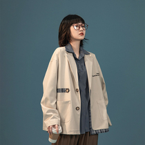 tgea homemade blazer womens khaki retro design sense niche Korean loose casual suit autumn and winter