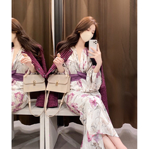 Fa-style light extravaganza Collar Dress Woman 2022 Early spring new collection Purse Hip Mid long dress trendy printed skirt
