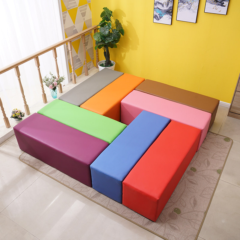 Early kindergarten software combination bench fence childrens long square stool soft bag shopping mall can sit on the sofa stool