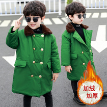 Boy Scouter coat and cotton heating medium and long army green red army childrens coat trend suit