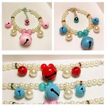 Pet dog dog necklace handmade custom collar Teddy cat small dog Pearl cartoon copper bell collar