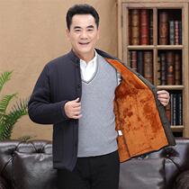Middle-aged and elderly mens camel velvet cotton padded jacket cotton pants set dad warm inside wearing cotton jacket grandpa Old man winter clothes