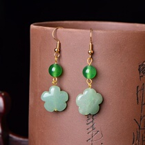 Green Dongling jade earrings female temperament Korean version of personality simple ethnic style earrings accessories accessories