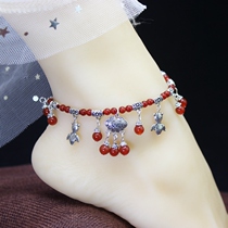 2021 Flushing agate anklet female ins niche design adjustable fashion lock small fish red rope hand rope