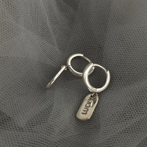 S925 silver Korean version personality lucky square brand letter earrings womens fashion simple wild student ear buckle ins tide