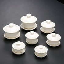 Pure white ceramic cover bowl Jianbai jade porcelain tracing gold three-cai tea bowl with lid Single large cup Kung Fu tea custom