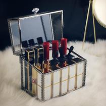Desktop with cover glass lipstick storage box display stand Bronze cosmetics dust-proof makeup brush cotton storage rack