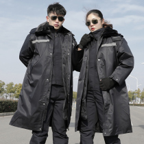 Military cotton coat mens winter thick long multifunctional work clothes reflective strip security coat cold storage cotton coat