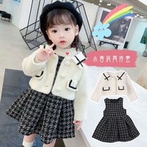 Girls small fragrant style dress 2021 Autumn Winter children plus velvet padded skirt female baby cute princess dress tide