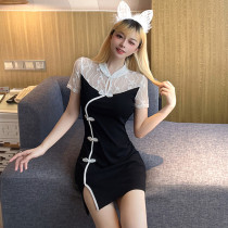 2021 summer new Korean version of the improved cheongsam female young reflexology foot bath technician work clothes lace dress
