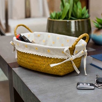 Storage basket rattan storage basket straw basket kitchen snack glove box pastoral fabric desktop storage box