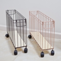 Slit storage basket wrought iron wheel Nordic calligraphy and painting snack magazine finishing rack dirty clothes basket toilet finishing