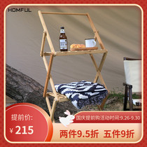 HOMFUL Haofeng outdoor bamboo and wood picnic camping multifunctional shelf tableware rack folding portable kitchen shelf