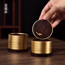 Kung Fu tea coaster insulation mat pure copper inlaid solid wood ebony black sandalwood purple clay pot cushion support day tea tray tea set accessories