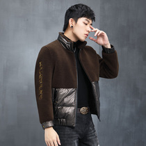 Fur body mens fur coat real fur jacket jacket lamb wool sheep clipped fleece short Haining winter patchwork jacket fur