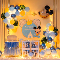 Male and female baby birthday arrangement Mickey Minnie Mouse baby balloon decoration scene background wall Net red package