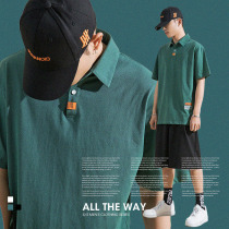 Polo shirt mens summer short sleeve lapel T-shirt cotton Japanese Tide brand loose half sleeve mens large size body shirt Hong Kong style